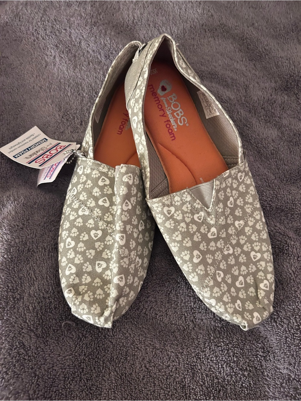 BOBS from Skechers Gray Heart & Paw Print Slip-On Flats